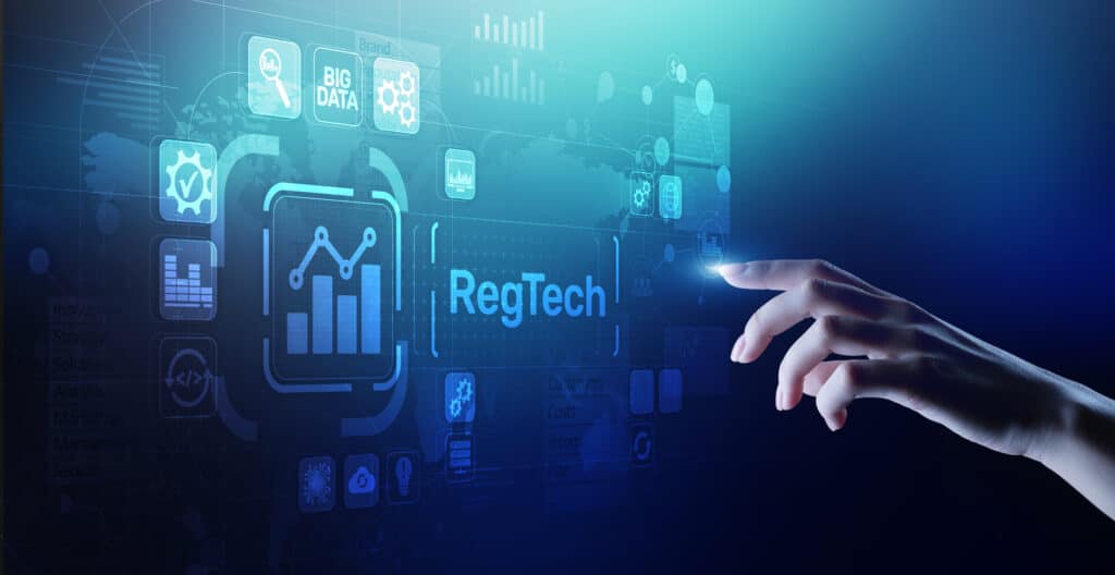 regtech regulation compliance financial control modern internet technology concept on virtual screen.